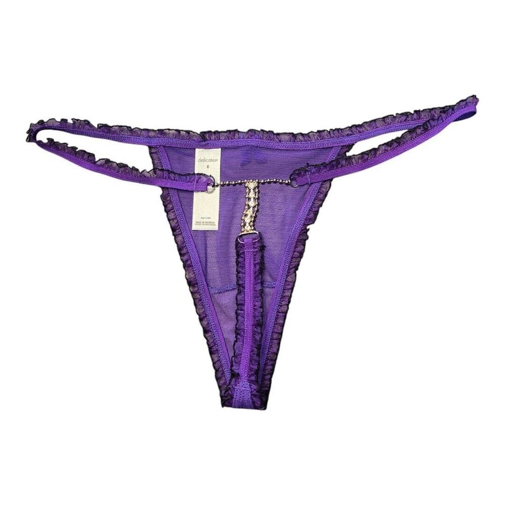 Delicates Vintage Rhinestone 6 Ruffles Thong String Bikini  Panties‎  Underwear
